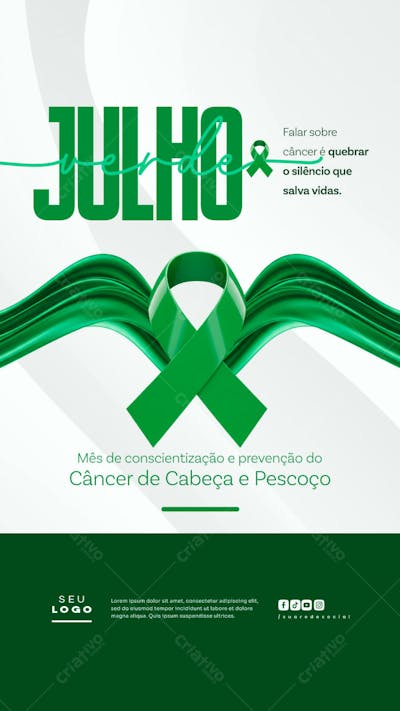 Julho Verde campanha de saúde combate e conscientização ao Câncer de Cabeça e Pescoço Laço verde story (4)