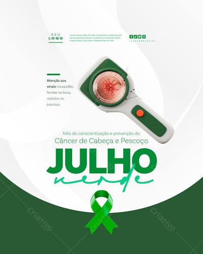 Julho Verde campanha de saúde combate e conscientização ao Câncer de Cabeça e Pescoço Laço verde feed (5)