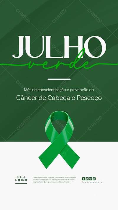 Julho Verde campanha de saúde combate e conscientização ao Câncer de Cabeça e Pescoço Laço verde story (2)