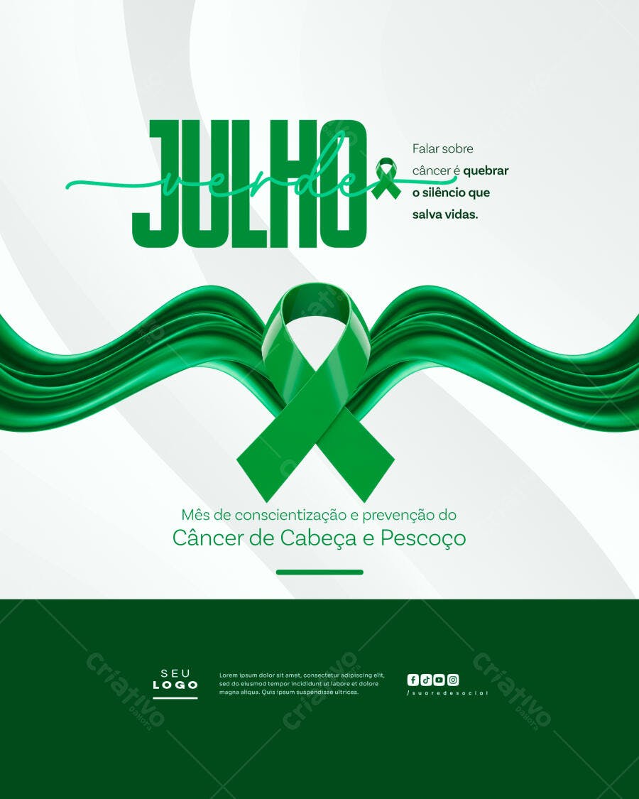 Flyer Julho Verde - Conscientização Câncer de Cabeça e Pescoço PSD Editável