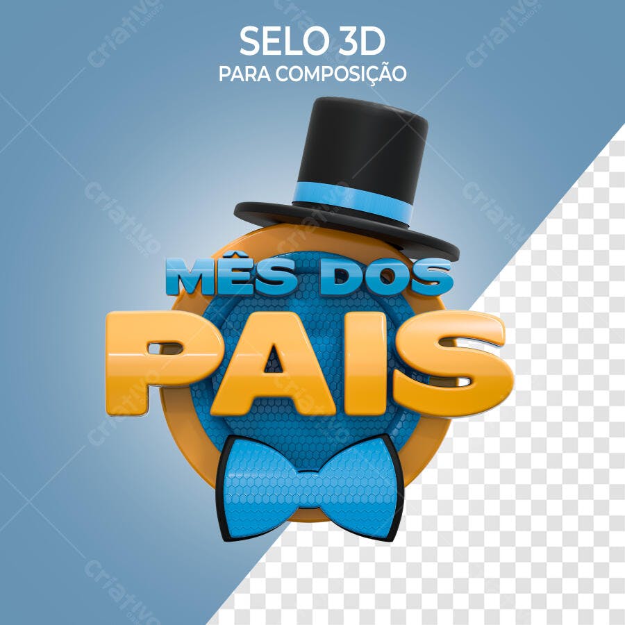 Selo 3D Dia dos Pais Amarelo e Azul