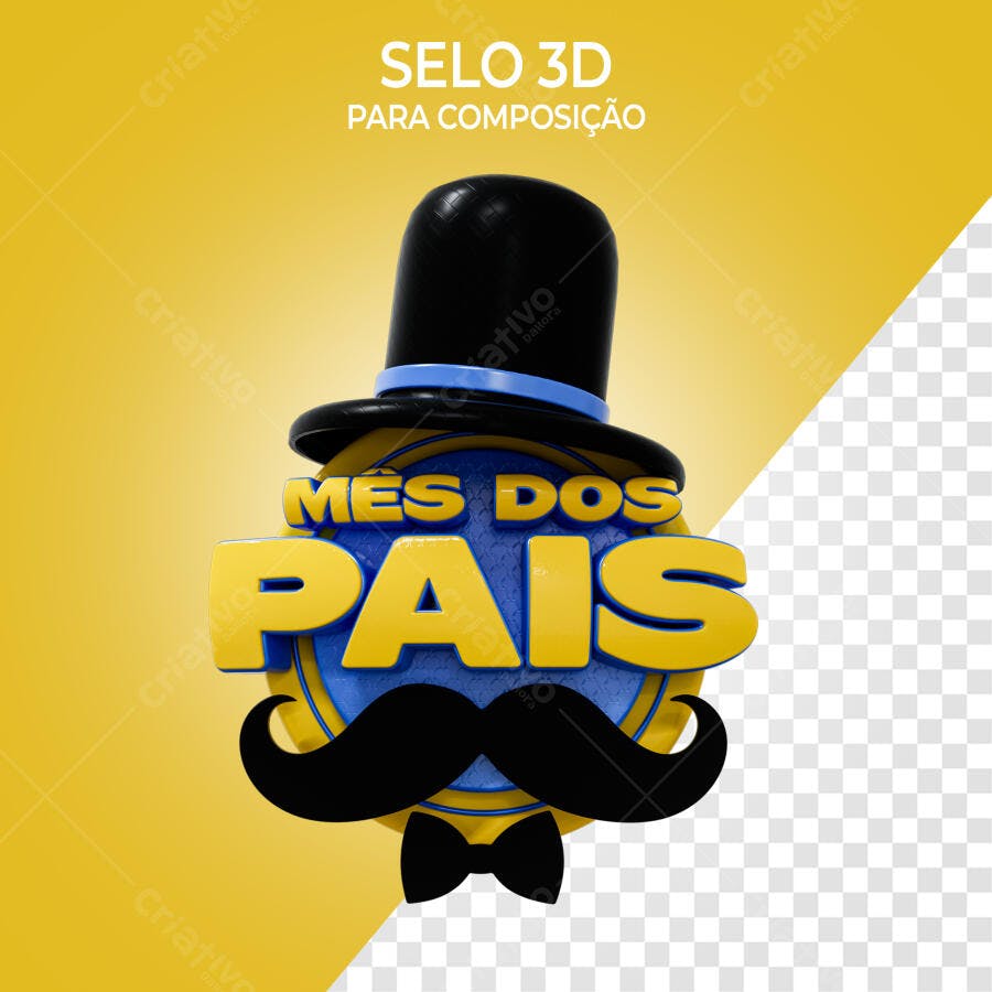 Selo 3D Dia dos Pais amarelo e azul