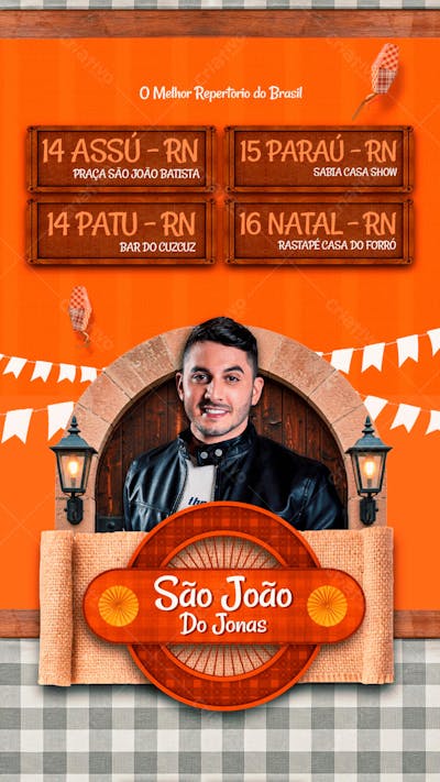 FLYER AGENDA SEMANAL JONAS SÃO JOÃO STORY PSD EDITAVEL