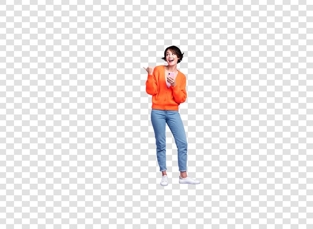 Post Instagram Mulher com celular PNG com fundo transparente