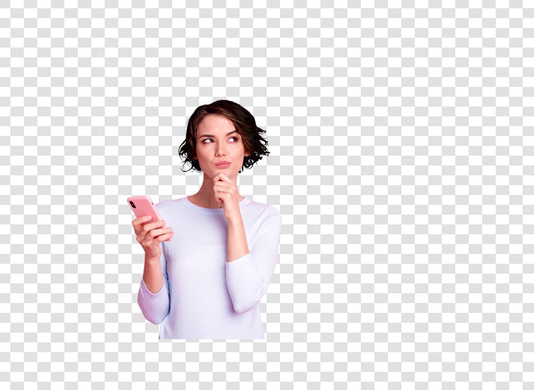 Post Instagram Mulher pensando PNG com fundo transparente