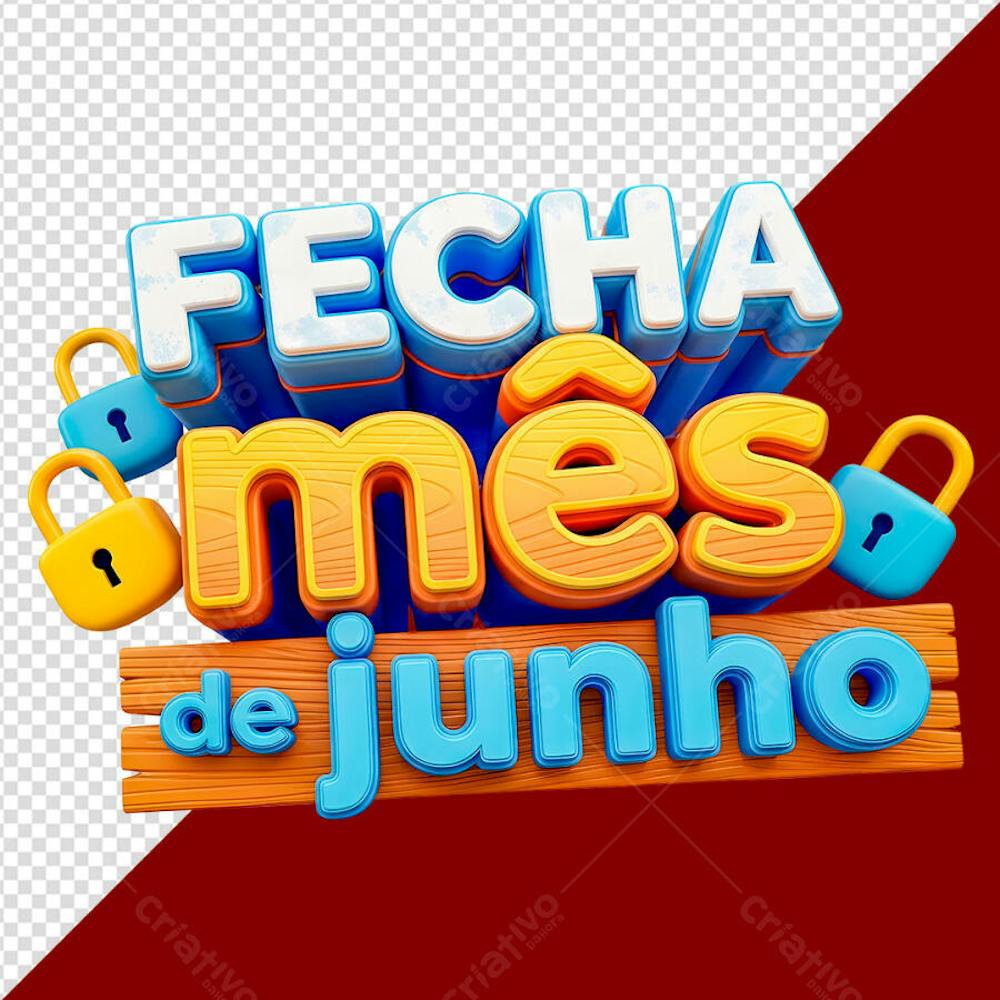 Selo 3D Fecha Mês de Junho Azul e Amarelo Elemento png
