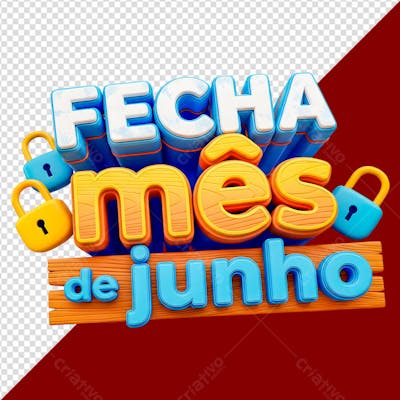 Selo 3D Fecha Mês de Junho Azul e Amarelo Elemento png