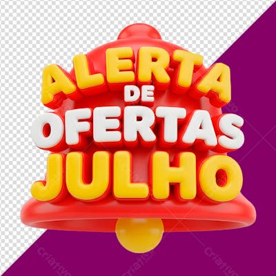 Selo 3D Alerta de Oferta Julho Elemento png