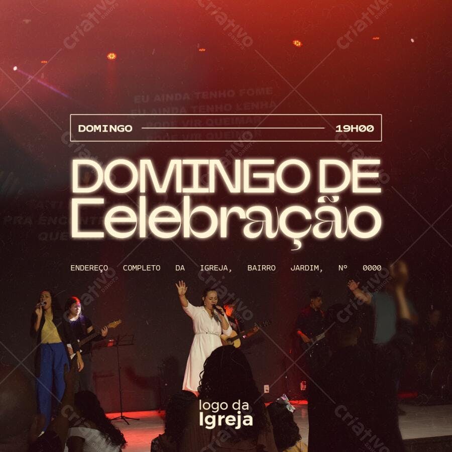Flyer para Domingo de Celebração PSD Editável