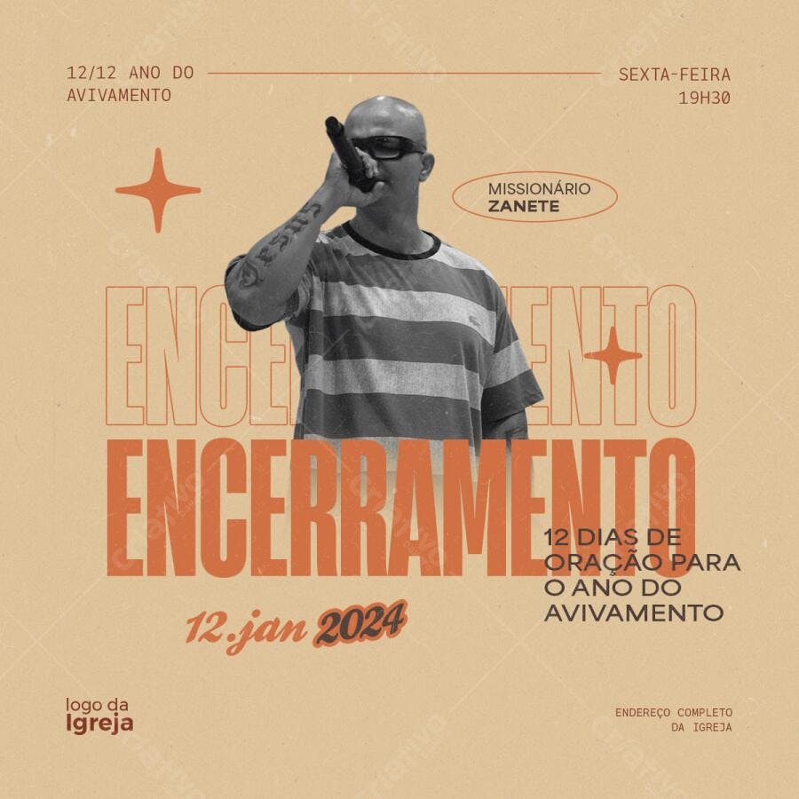 Flyer Encerramento de Avivamento 12 Jan 2024 PSD Editável