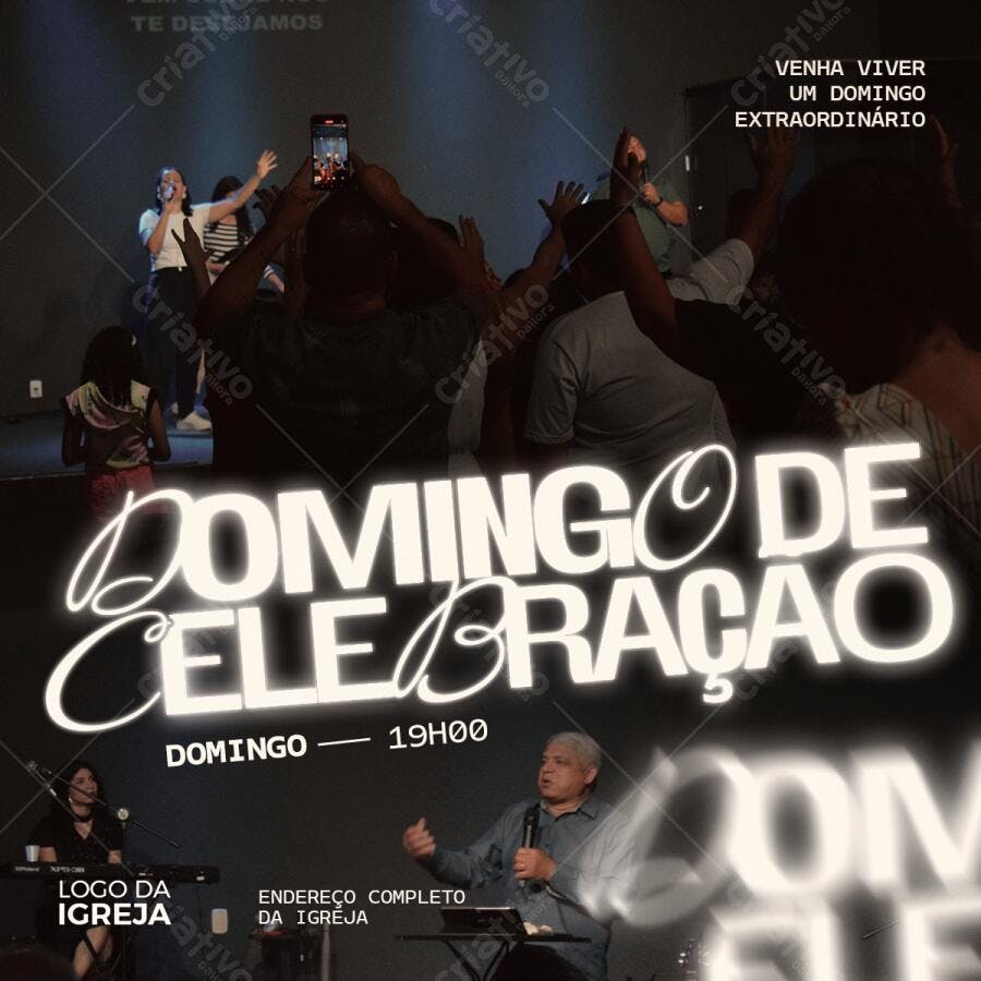 Flyer Domingo de Celebração PSD Editável