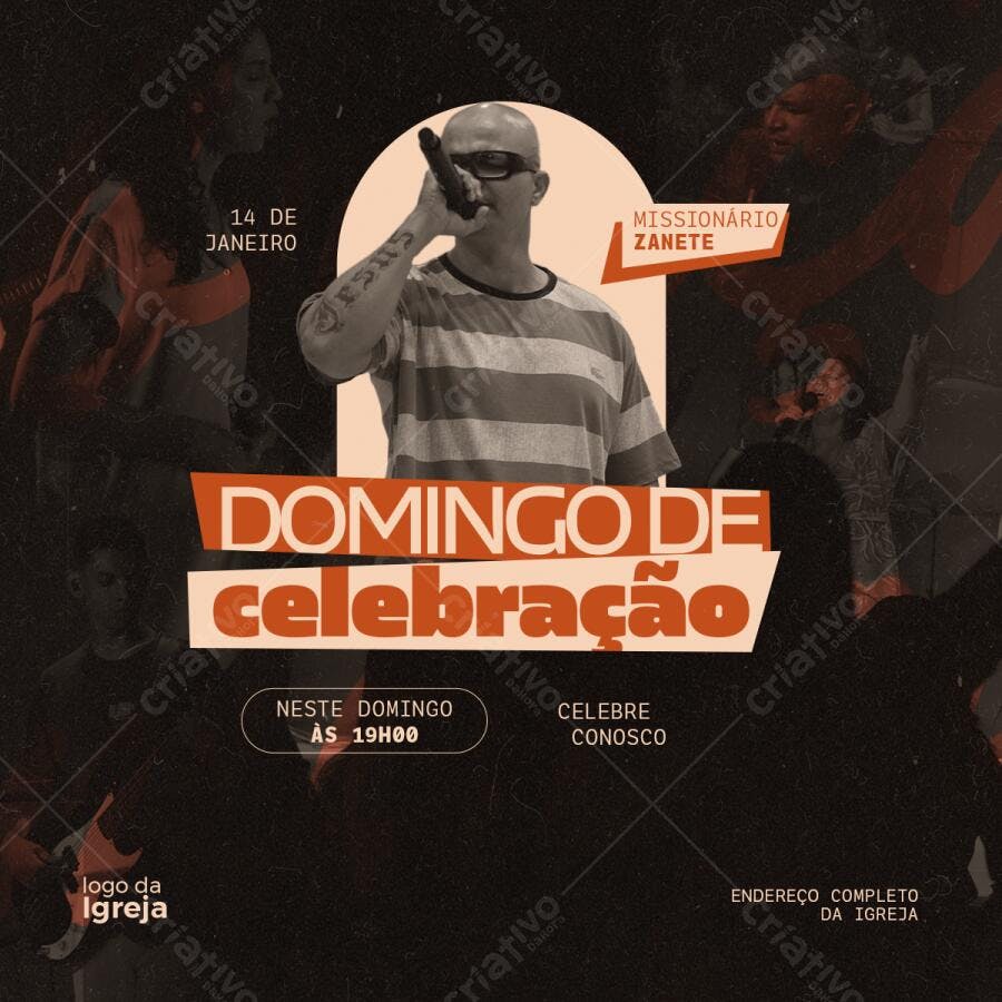 Flyer para Domingo de Celebração PSD Editável