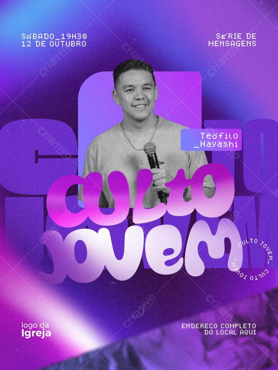 Flyer para Culto Jovem 12 de Outubro PSD Editável