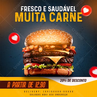 HAMBURGUER FRESCO SAUDAVÉL COM MUITA CARNE