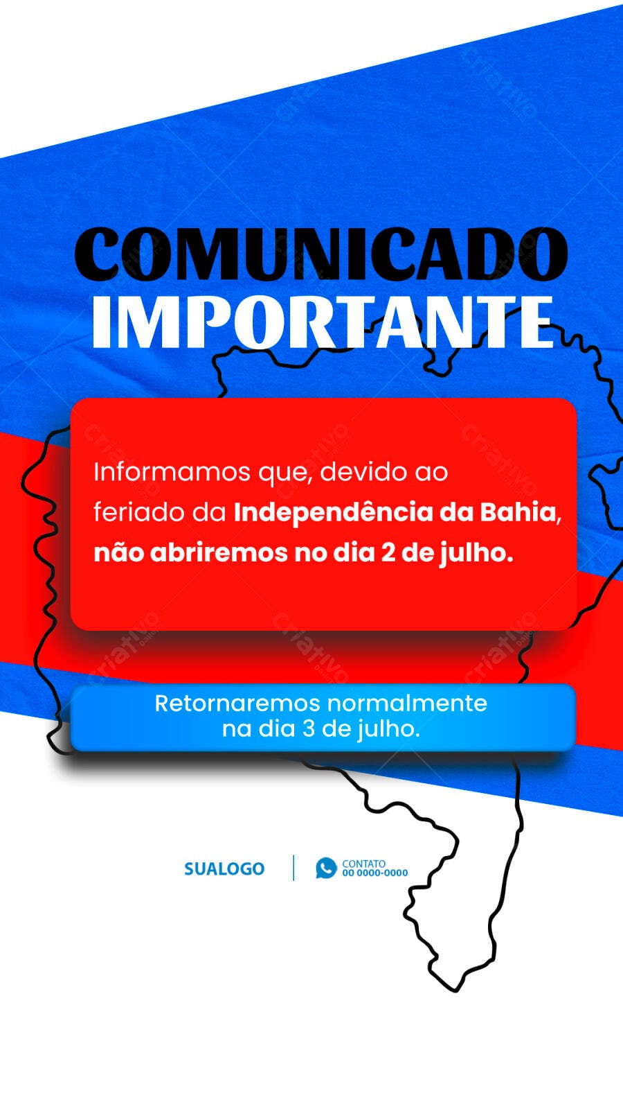 Comunicado Feriado 2 de Julho PSD Editável