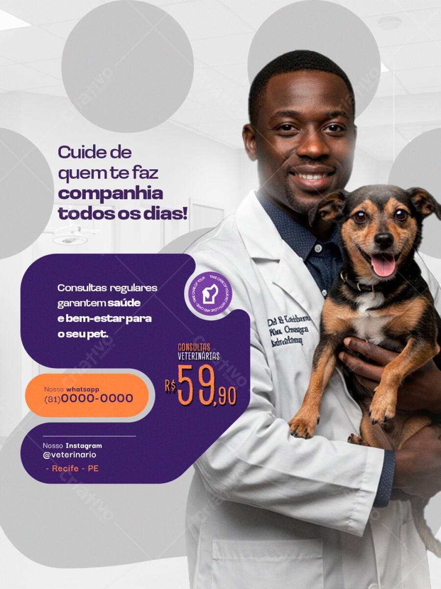 Flyer Veterinário com Médico Afrodescendente PSD Editável
