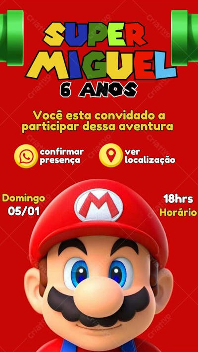 Convite infantil Mario