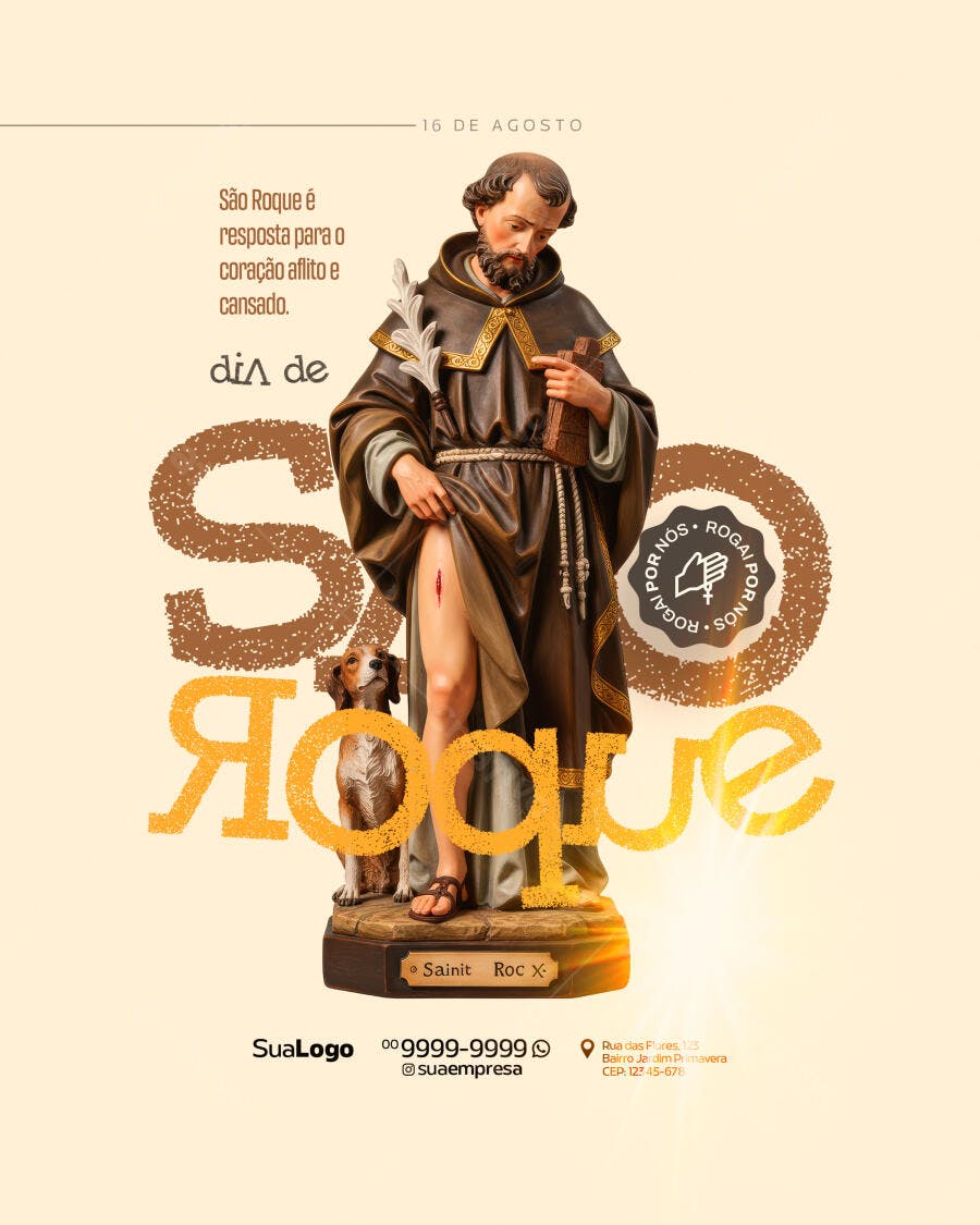 Flyer Dia de São Roque 16 de Agosto PSD Editável