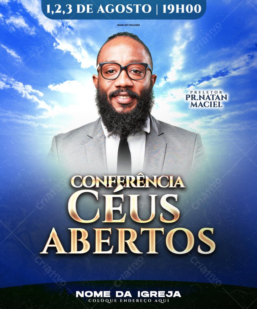 Flyer para Conferência Céus Abertos 1, 2 e 3 de Agosto PSD Editável