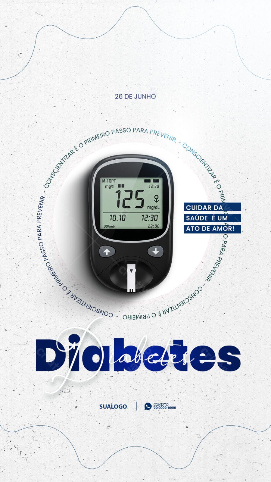 Cartaz Dia Mundial de Conscientização sobre a Diabetes PSD Editável