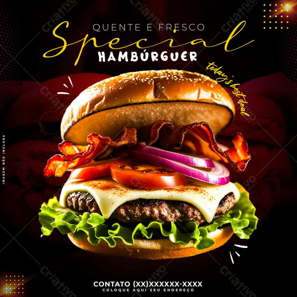 FLYER QUENTE E FRESCO HAMBURGUER - COMIDA
