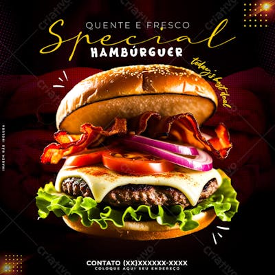 FLYER QUENTE E FRESCO HAMBURGUER - COMIDA
