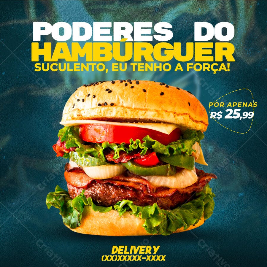 Flyer para Lançamento de Hambúrguer PSD Editável