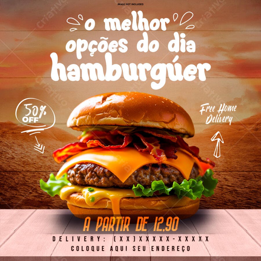 Flyer Promoção Hambúrguer 50% OFF PSD Editável