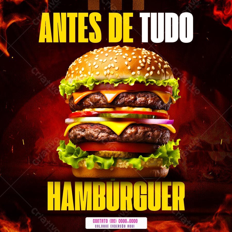 Flyer para Lançamento de Hambúrguer PSD Editável