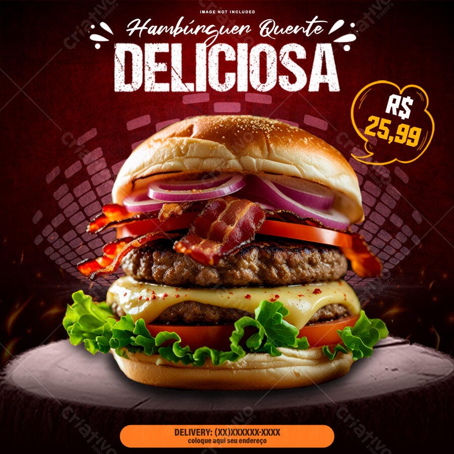 Flyer para Lançamento de Hambúrguer PSD Editável
