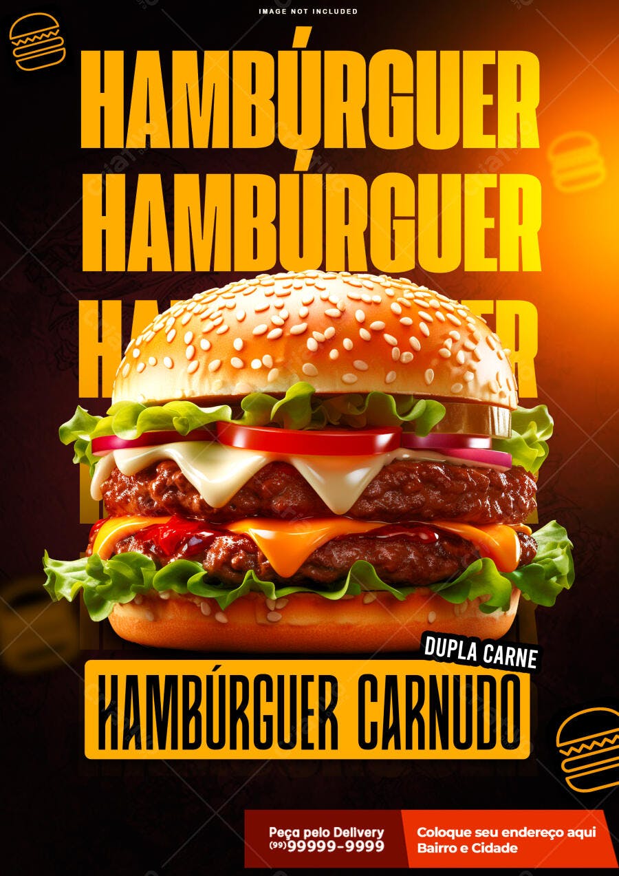 Flyer para Lançamento de Hambúrguer PSD Editável