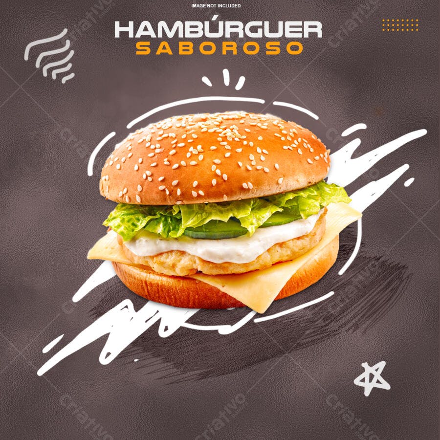 Post de Hambúrguer Saboroso para Redes Sociais PSD Editável