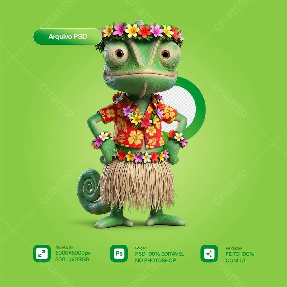 MASCOTE LAGARTO 3D COM MÃO NA SINTURA OK