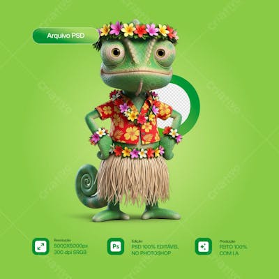 MASCOTE LAGARTO 3D COM MÃO NA SINTURA OK