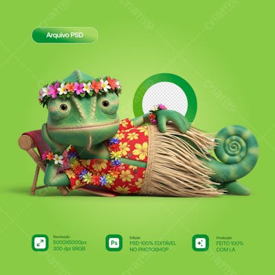 MASCOTE LAGARTO 3D DEITADO FELIZ