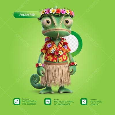 MASCOTE LAGARTO 3D TRISTE