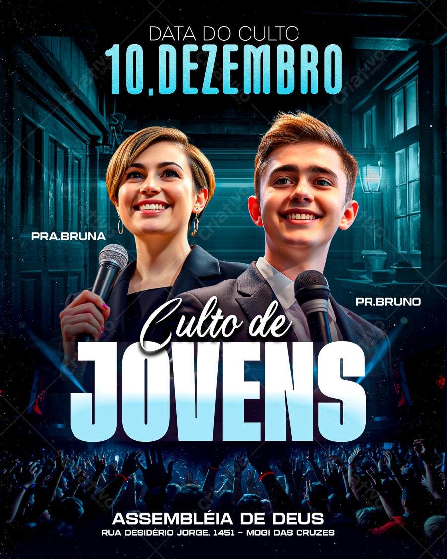Flyer para Culto de Jovens 10 de Dezembro PSD Editável