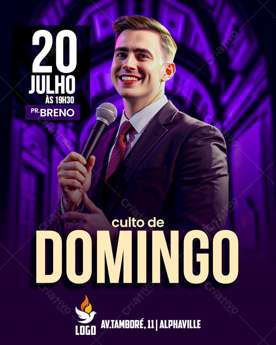 Flyer para Culto Dominical 20 de Julho PSD Editável