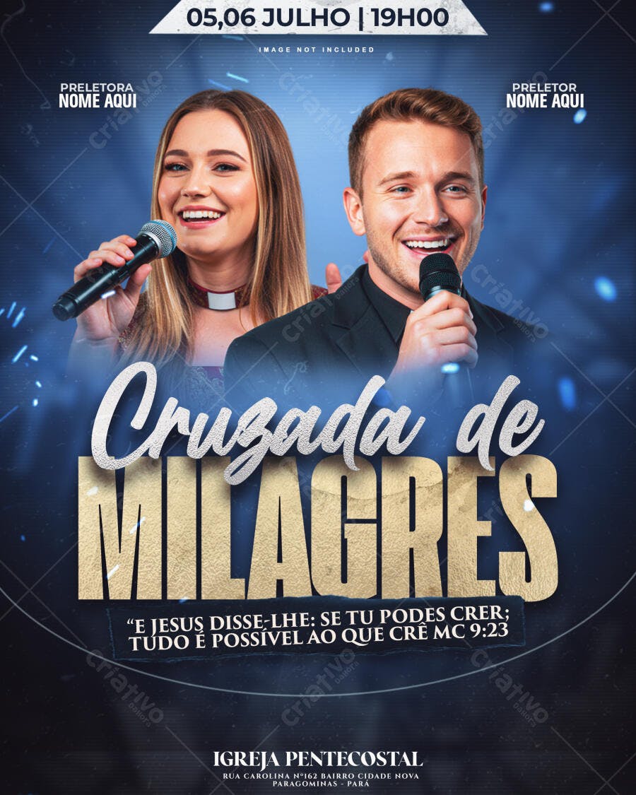 Flyer para Cruzada de Milagres 05 e 06 de Julho PSD Editável