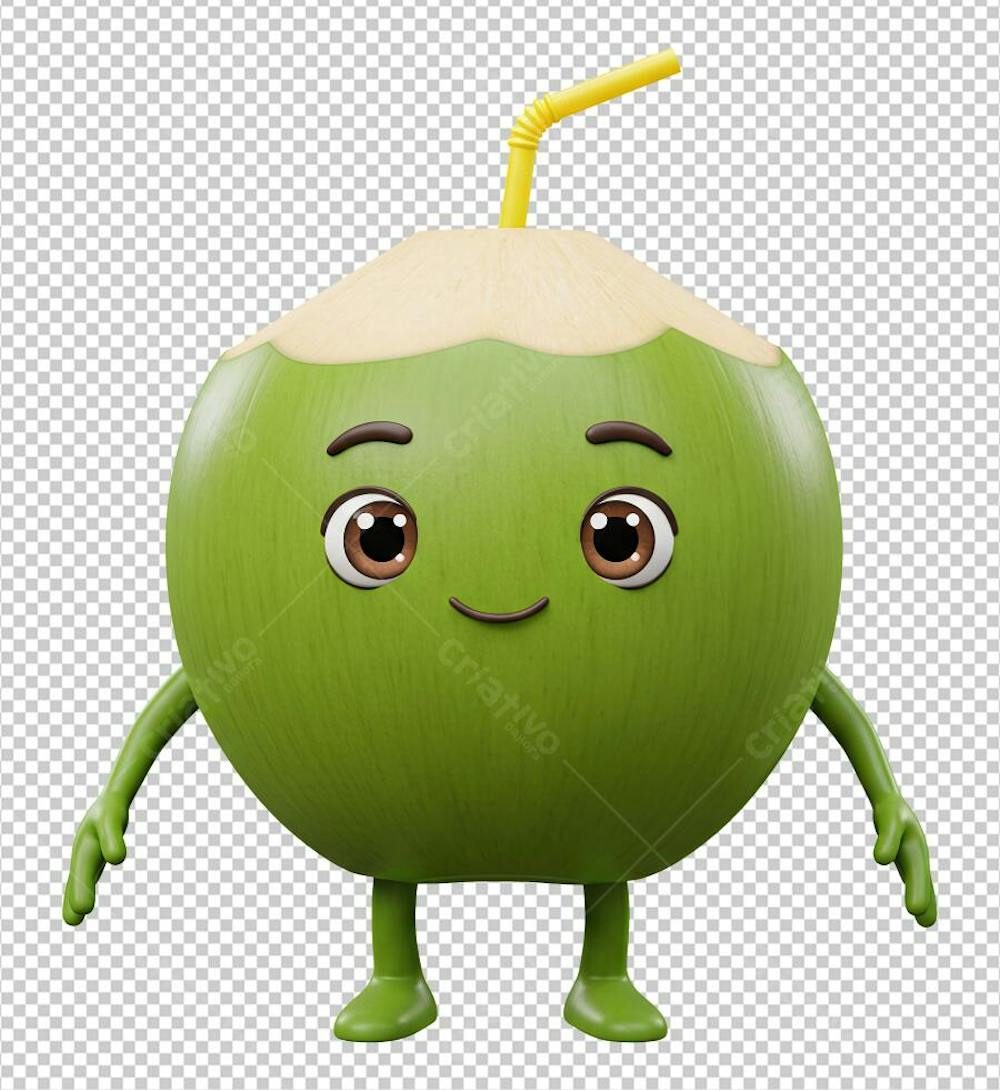 Personagem Coco Verde Renderizado em 3D PNG