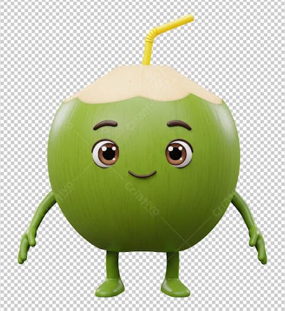 Personagem Coco Verde Renderizado em 3D PNG
