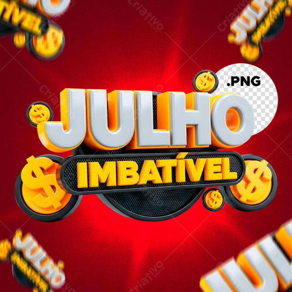 Selo 3D Julho Imbatível Amarelo e Preto Composição PNG