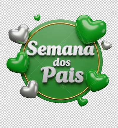 Selo Semana dos Pais com Corações Renderizado em 3D PNG