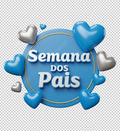 Selo Semana dos Pais com Corações PNG