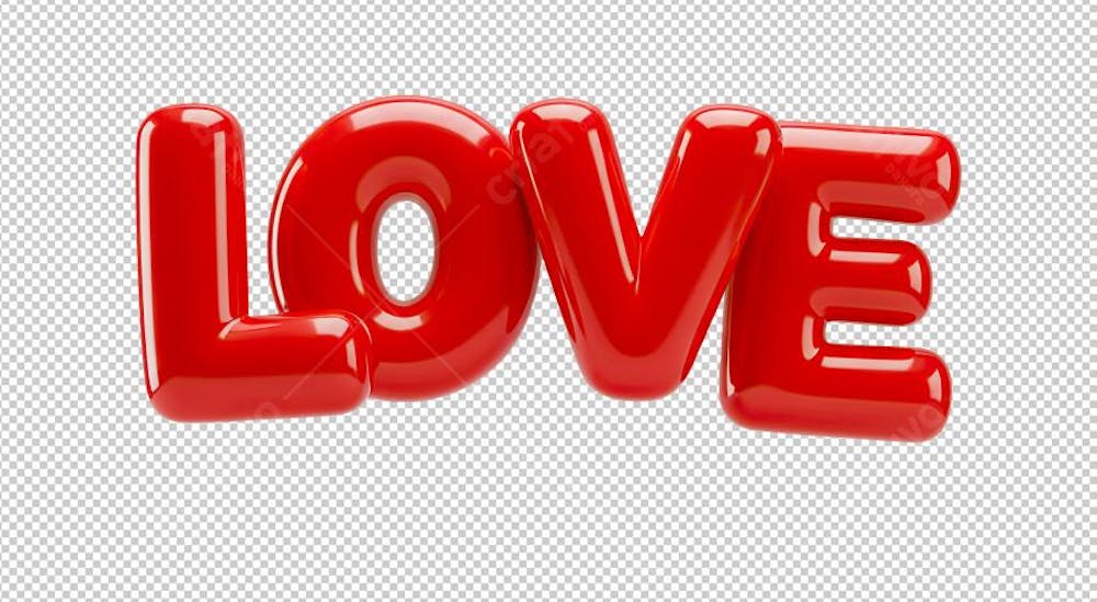 Texto Love em Balão Inflado Vermelho 3D