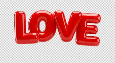 Texto Love em Balão Inflado Vermelho 3D
