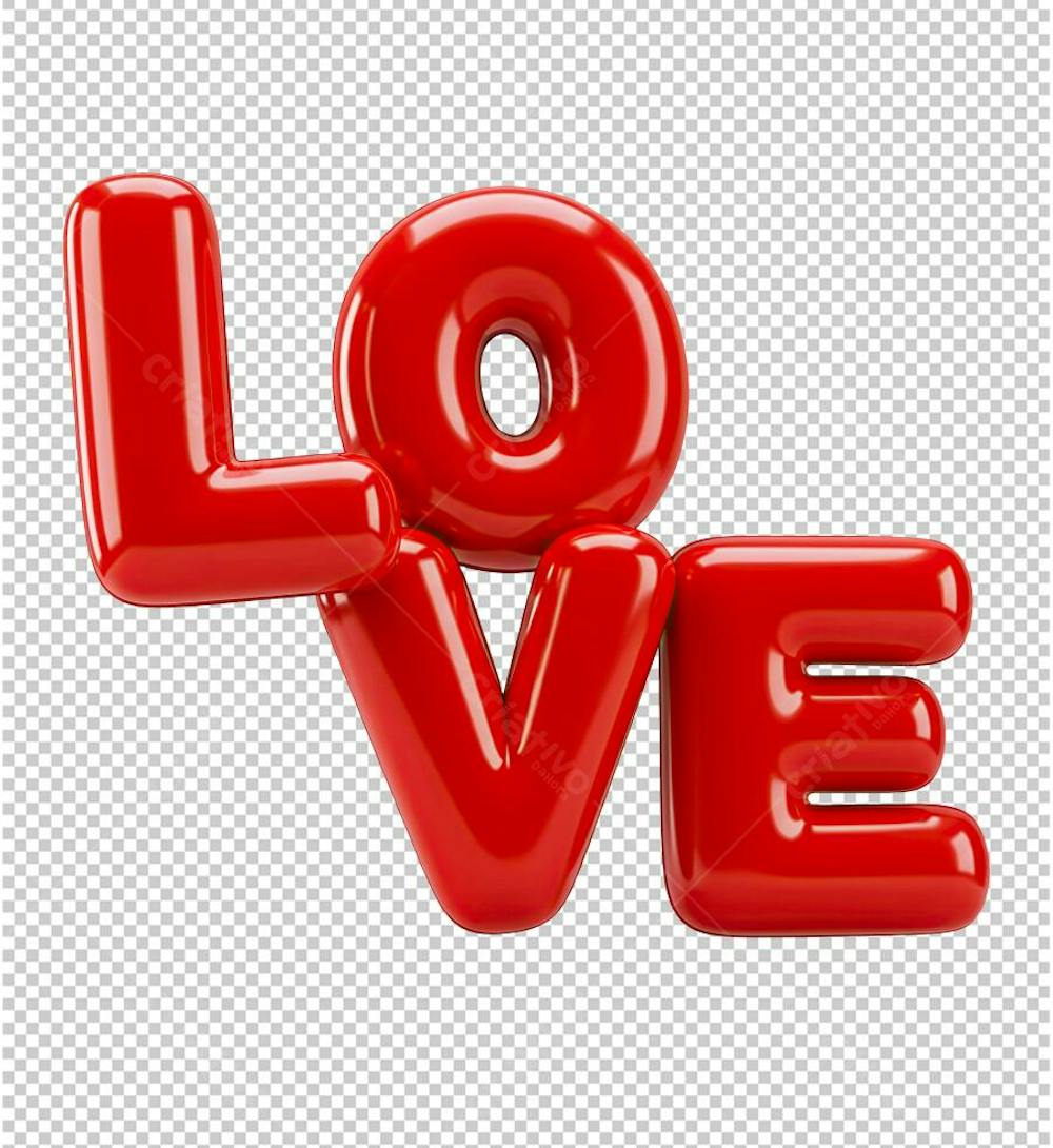 Texto Love em Balão Renderizado em 3D