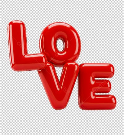 Texto Love em Balão Renderizado em 3D