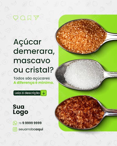 Post Comparativo: Açúcar Demerara vs Mascavo vs Cristal Editável