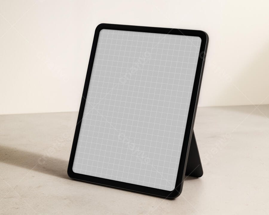 Mockup Realista de Tablet Preto em Superfície Clara